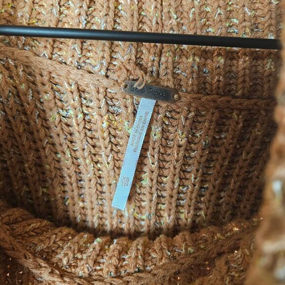 Free People Chunky Cowl Neck Sweater XS Marled Terracotta Brown Oversized - Picture 4 of 8